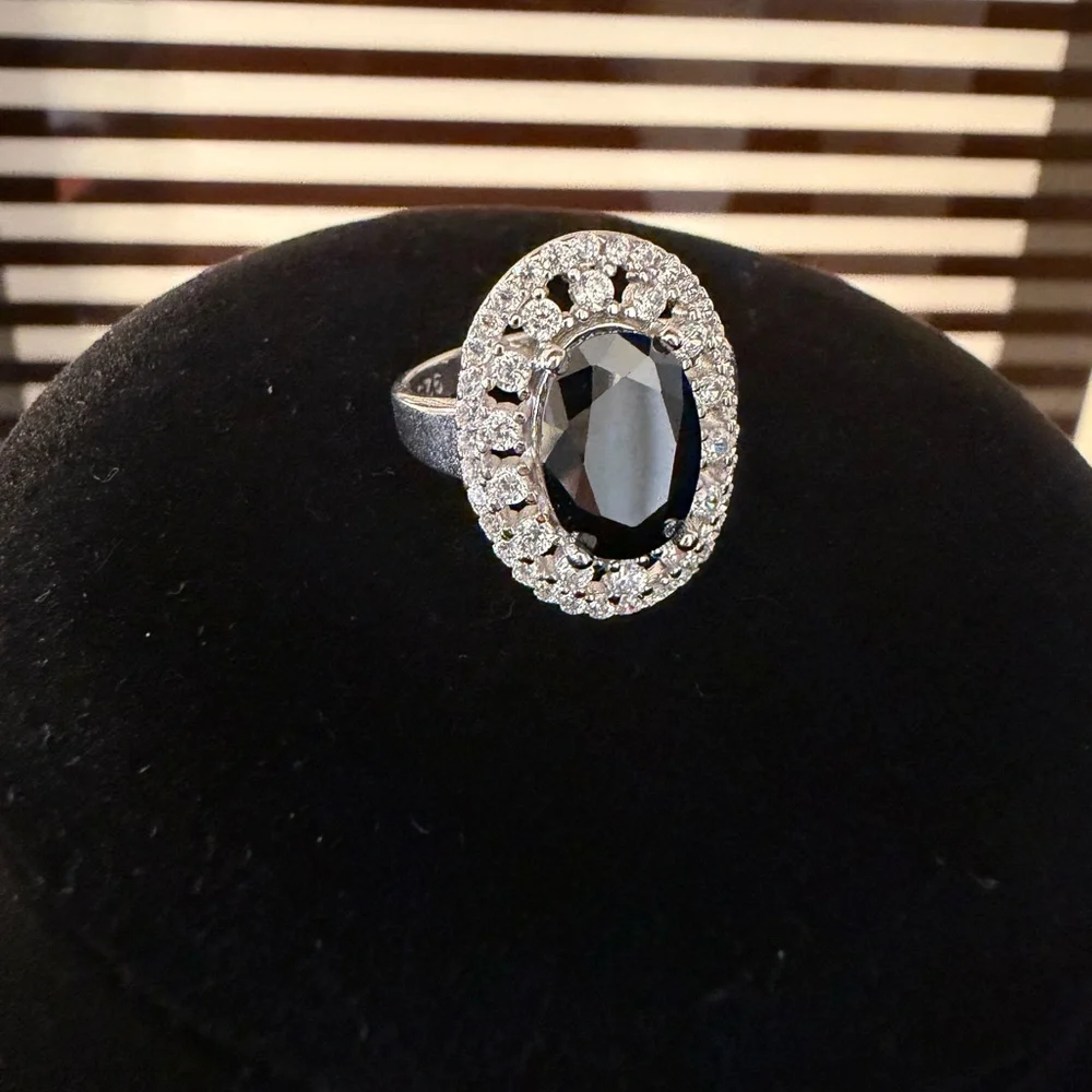 Black Onyx Sterling Silver Oval Cocktail Ring